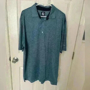 FootJoy Golf Polo Shirt Mens XL Blue Navy Palm Tree Print Short Sleeve EUC